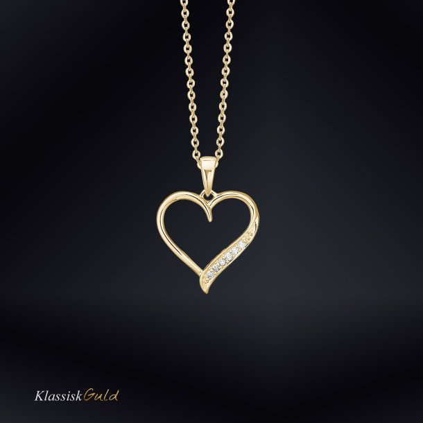 14 kt. Guldhjerte<br>med 6 diamanter