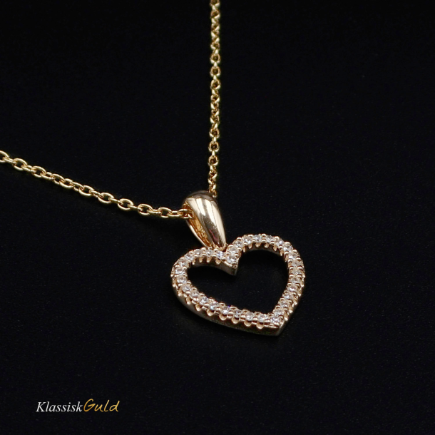 14 kt. Guldhjerte - med 32 diamanter