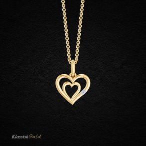 14 kt. Guldhjerte - Dobbelt med 2 diamanter